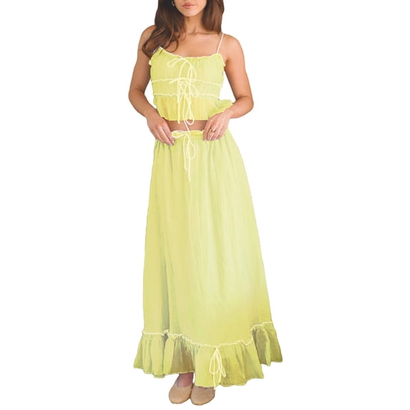 Musuos Women Elegant Summer Skirts Outfits Spaghetti Strap Camisole Tank Tops Flowy Long Skirts Set