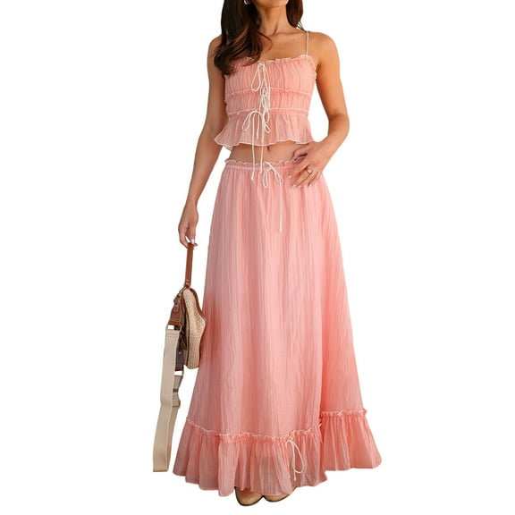Musuos Women Elegant Summer Skirts Outfits Spaghetti Strap Camisole Tank Tops Flowy Long Skirts Set