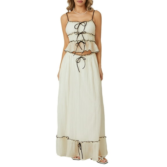 Musuos Women Elegant Summer Skirts Outfits Spaghetti Strap Camisole Tank Tops Flowy Long Skirts Set