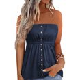 thumbnail image 1 of Musuos Women Fashion Tube Tops Solid Color Buttons Strapless Boat-Neck Wrap Chest Tank Tops Summer Bandeau Tops, 1 of 5