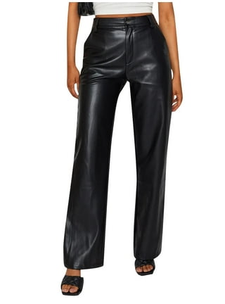 HTNBO Womens Faux Leather Leggings Mid Waisted Pleather Straight