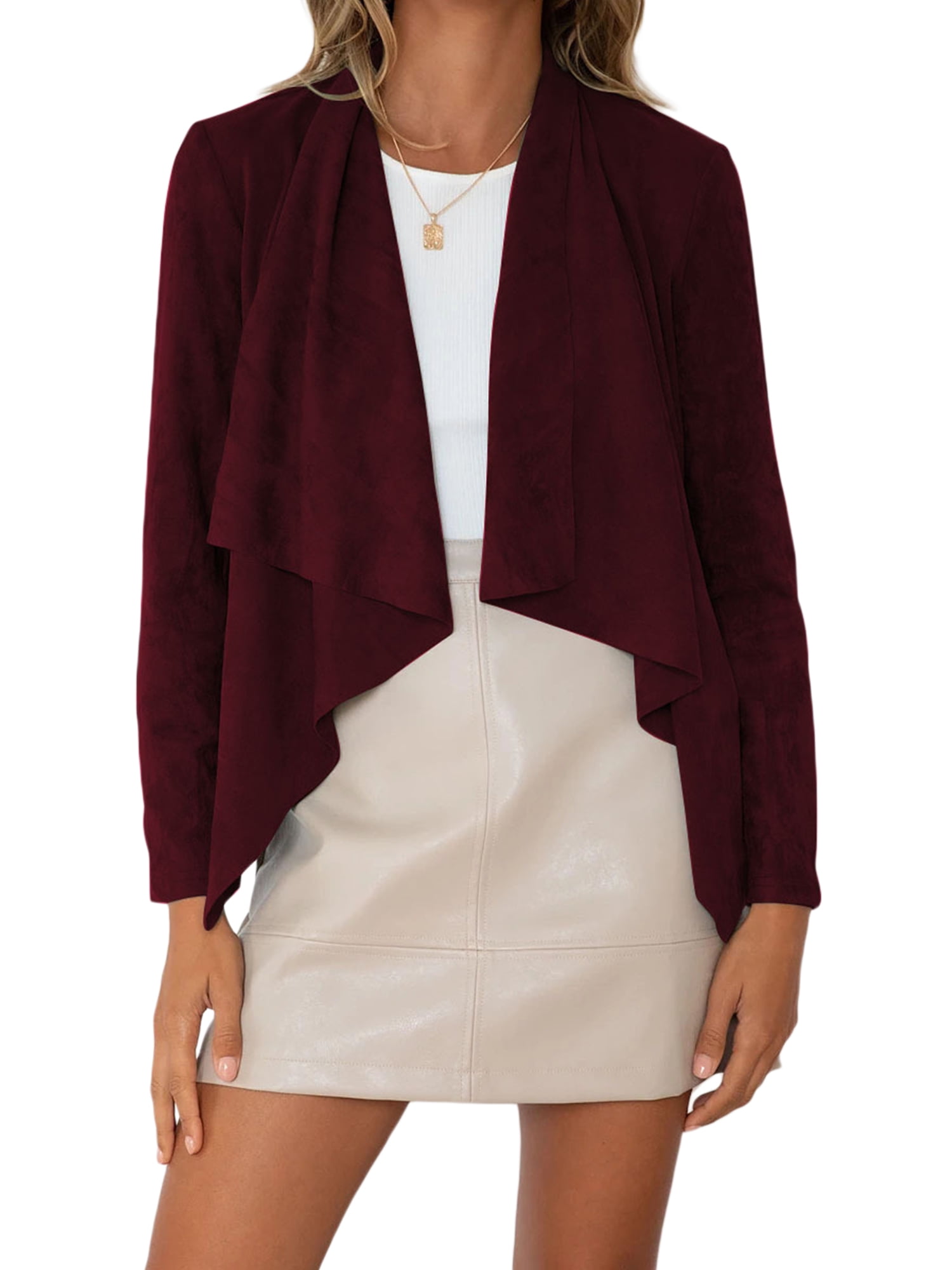 Musuos Women Faux Suede Jacket Blazer Fall Lapel Trench Coat Draped Outwear Cardigans Walmart