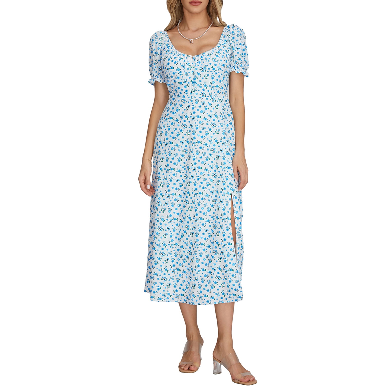 V-Neck Long Sleeve Floor-length Dress With Slit Moss