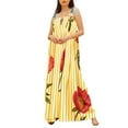 thumbnail image 1 of Musuos Women Flowy Loose Long Dress Floral Plaid Print Lacing Strap Cut-out Square Neck Summer Casual Dresses, 1 of 6