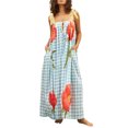 thumbnail image 1 of Musuos Women Flowy Loose Long Dress Floral Plaid Print Lacing Strap Cut-out Square Neck Summer Casual Dresses, 1 of 7