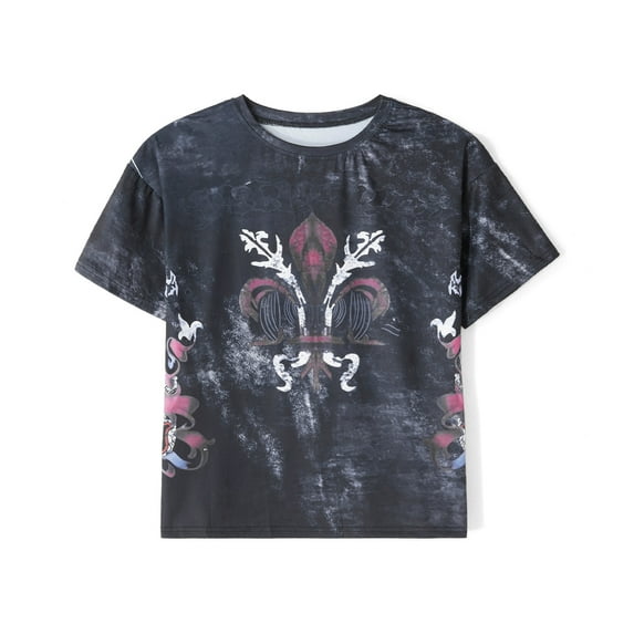 Musuos Women Gothic T-Shirts Vintage Skull Print Crew Neck Short Sleeve Loose Shirts Summer Casual Tops Streetwear