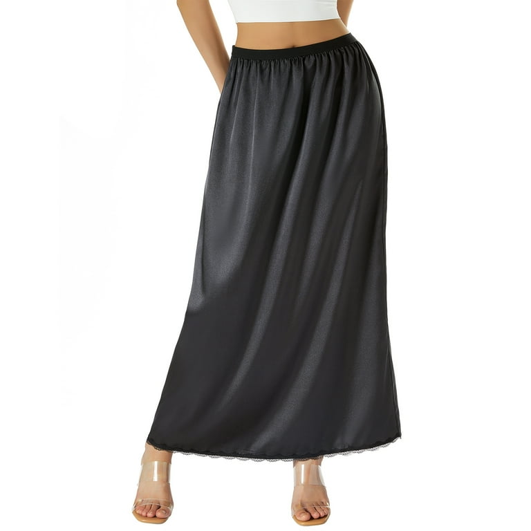 Musuos Women Solid Color Long Underskirt Elastic Waist Inner Lining for Long Skirt Cotton Polyester