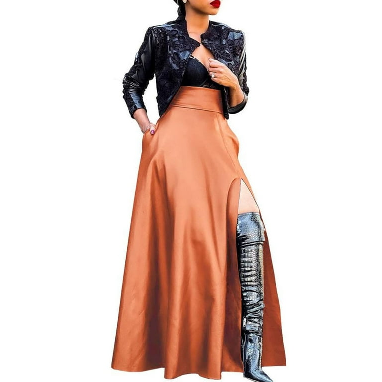 High waisted faux leather full skirt online