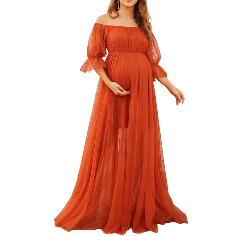 Musuos Women Maternity Dress Off Shoulder Tulle Gown Pregnancy Dresses for Photoshoot