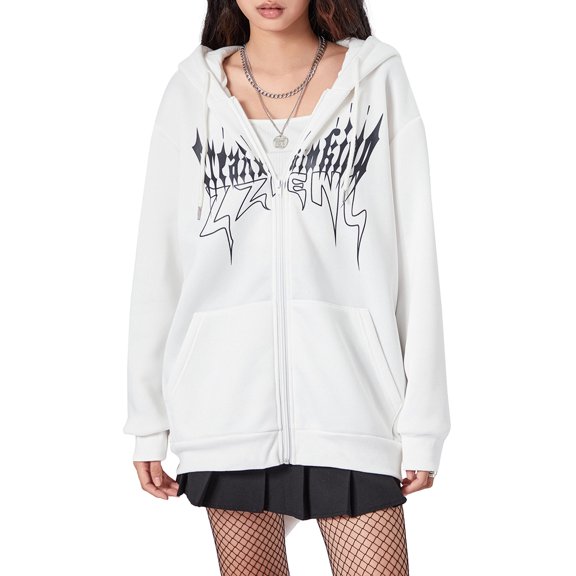 Musuos Women Men Hoodie, Long Sleeve Hooded Wings Printed Zip-up Sweatshirt Streetwear with Pockets