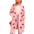 thumbnail image 1 of Musuos Women Open Front Duster Sweaters Heart Print Knitted Fall Cardigans with Pockets, 1 of 9