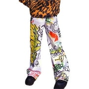 Musuos Women Oversize Y2k Hippie Palazzo Pants 90s Aesthetic Graffiti Loose Straight Leg Trousers