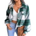 thumbnail image 1 of Musuos Women Plaid Shirt Jacket Crop Flannel Coat Long Sleeve Button Down Casual  Outwear Tops, 1 of 8