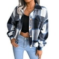 thumbnail image 1 of Musuos Women Plaid Shirt Jacket Crop Flannel Coat Long Sleeve Button Down Casual  Outwear Tops, 1 of 8