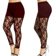 thumbnail image 1 of Musuos Women Plus Size Leggings, Solid Color Skinny Long Pants, Sheer Floral Lace Splice Trousers, 1 of 7