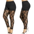 thumbnail image 1 of Musuos Women Plus Size Leggings, Solid Color Skinny Long Pants, Sheer Floral Lace Splice Trousers, 1 of 7