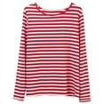 thumbnail image 1 of Musuos Women Red White Striped Casual Tops Long Sleeve Round Neck Loose Shirt, 1 of 4