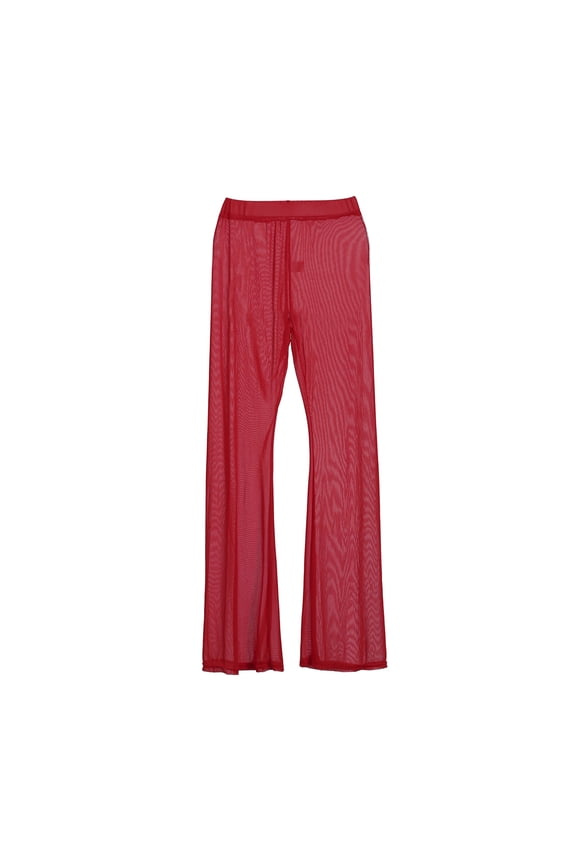 Women See-through Long Pants, Bikini Cover Up Mesh Ruffle Bottoms, Sheer Long Trousers, Beachwear Swimwear Swimsuit