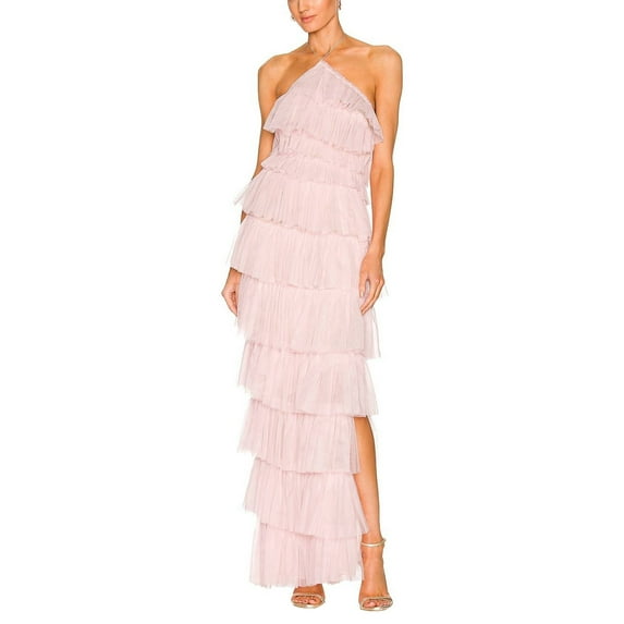 Musuos Women Solid Color Sleeveless Backless Layered Ruffle Mesh Party Dress