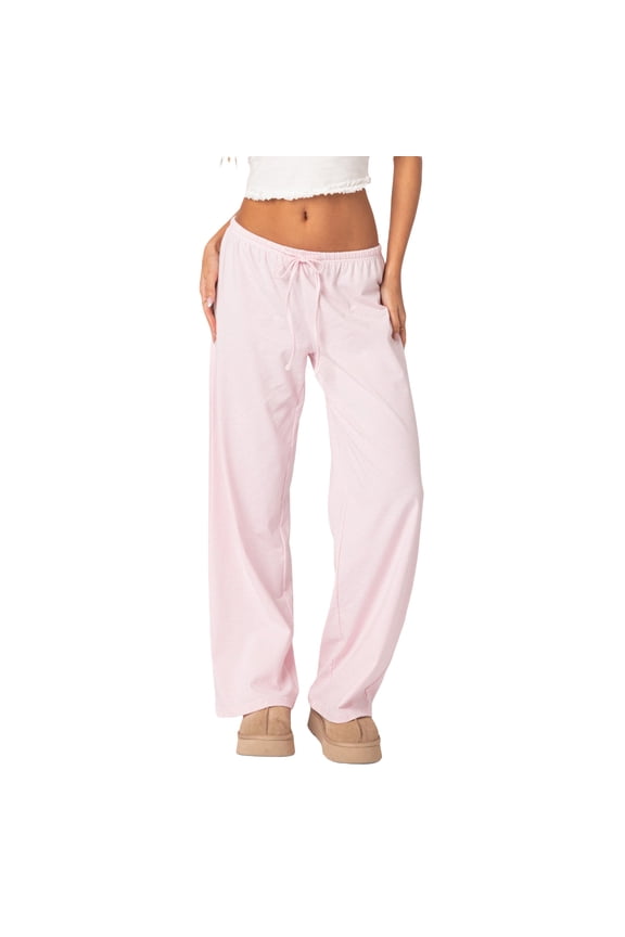 Women Striped Pajama Long Pants, Elastic Waist Tie-up Loose Lounge Pants Sping Fall Sleepwear