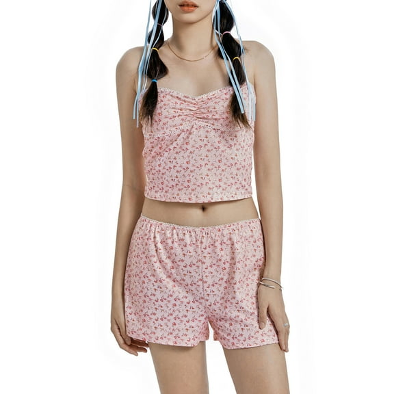 Musuos Women Summer 2 Pieces Slim Clothes Outfits Floral Print Strapless Wrap Chest Tube Tops and Elastic Waist Shorts Set