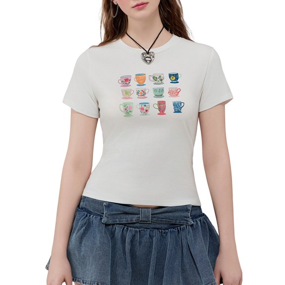 Musuos Women Summer Basic T-shirt, Crew Neck Short Sleeve Graphic Print Slim Tops Streetwear for Casual Daily