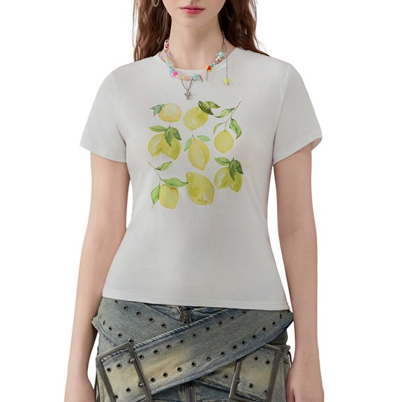 Musuos Women Summer Basic T-shirt, Crew Neck Short Sleeve Graphic Print Slim Tops Streetwear for Casual Daily