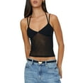 thumbnail image 1 of Musuos Women Summer Sheer Camisole, Sleeveless Backless V-neck Mesh Patchwork Slim Fit Crop Tops Streetwear, 1 of 6