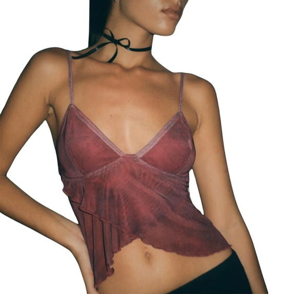 Musuos Women Summer Camisole Solid Color/Print Spaghetti Straps V-Neck Sleeveless Sling Tank Tops Fashion Crop Tops