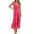 thumbnail image 1 of Musuos Women Summer Casual Flowy Long Dress Fly Sleeve Ruffle Striped Print A-Line Dress for Daily, 1 of 6