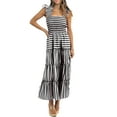 thumbnail image 1 of Musuos Women Summer Casual Flowy Long Dress Fly Sleeve Ruffle Striped Print A-Line Dress for Daily, 1 of 4