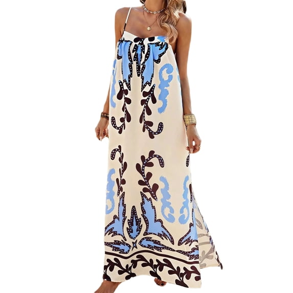 Musuos Women Summer Casual Long Dress Spaghetti Strap Sleeveless Cami Dress Loose Tie-Up Backless Holiday Dress