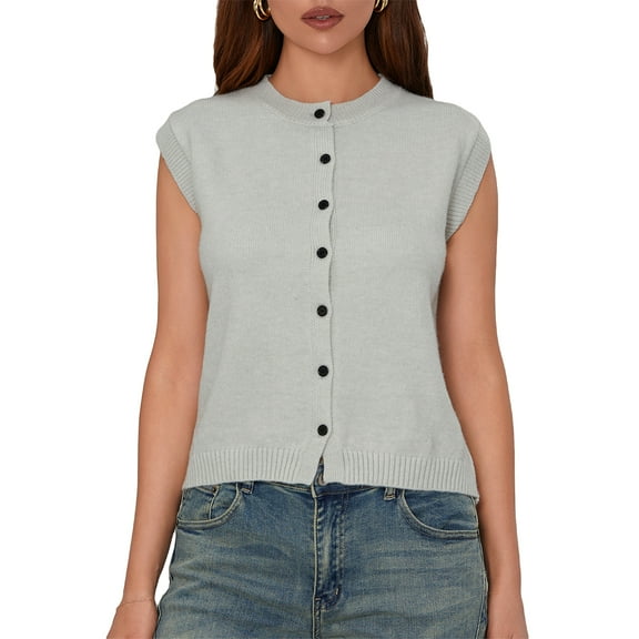 Musuos Women Summer Knitted Tank Tops Casual Button Front Basic Vest Solid Color Sleeveless Shirt Aesthetic Clothes