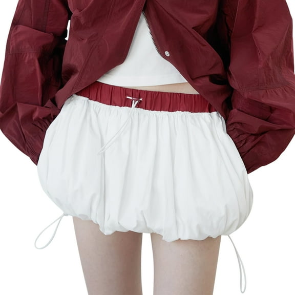 Musuos Women Summer Mini Skirt, Elastic Waist Contrast Color Drawstring Bud Skirt Streetwear for Casual Daily