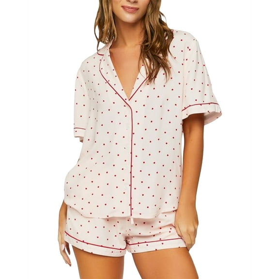 Musuos Women Summer Pajamas Set Heart Print Short Sleeve Shirts and Shorts 2 Pieces Loungewear Suits Loose Sleepwear Outfits