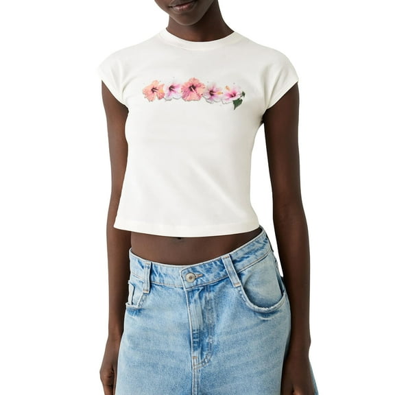 Musuos Women Summer Short T-Shirts Fruit/Floral/Star Print Cap Sleeve Round Neck Slim Fit Crop Tops Streetwear
