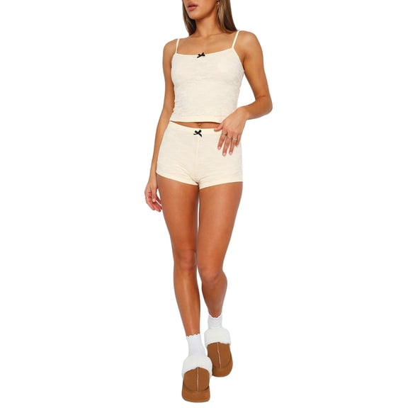 Musuos Women Summer Shorts Outfits Solid Color Lace Spaghetti Strap Backless Camisoles Tank Tops Shorts 2 Pieces Set