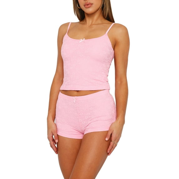 Musuos Women Summer Shorts Outfits Solid Color Lace Spaghetti Strap Backless Camisoles Tank Tops Shorts 2 Pieces Set