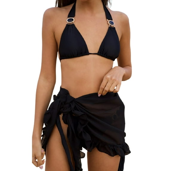 Musuos Women Summer Tie Up Beach Bikini Cover Up Sheer Solid Color Wrap Skirt Swimwear Cover Up for Ladies