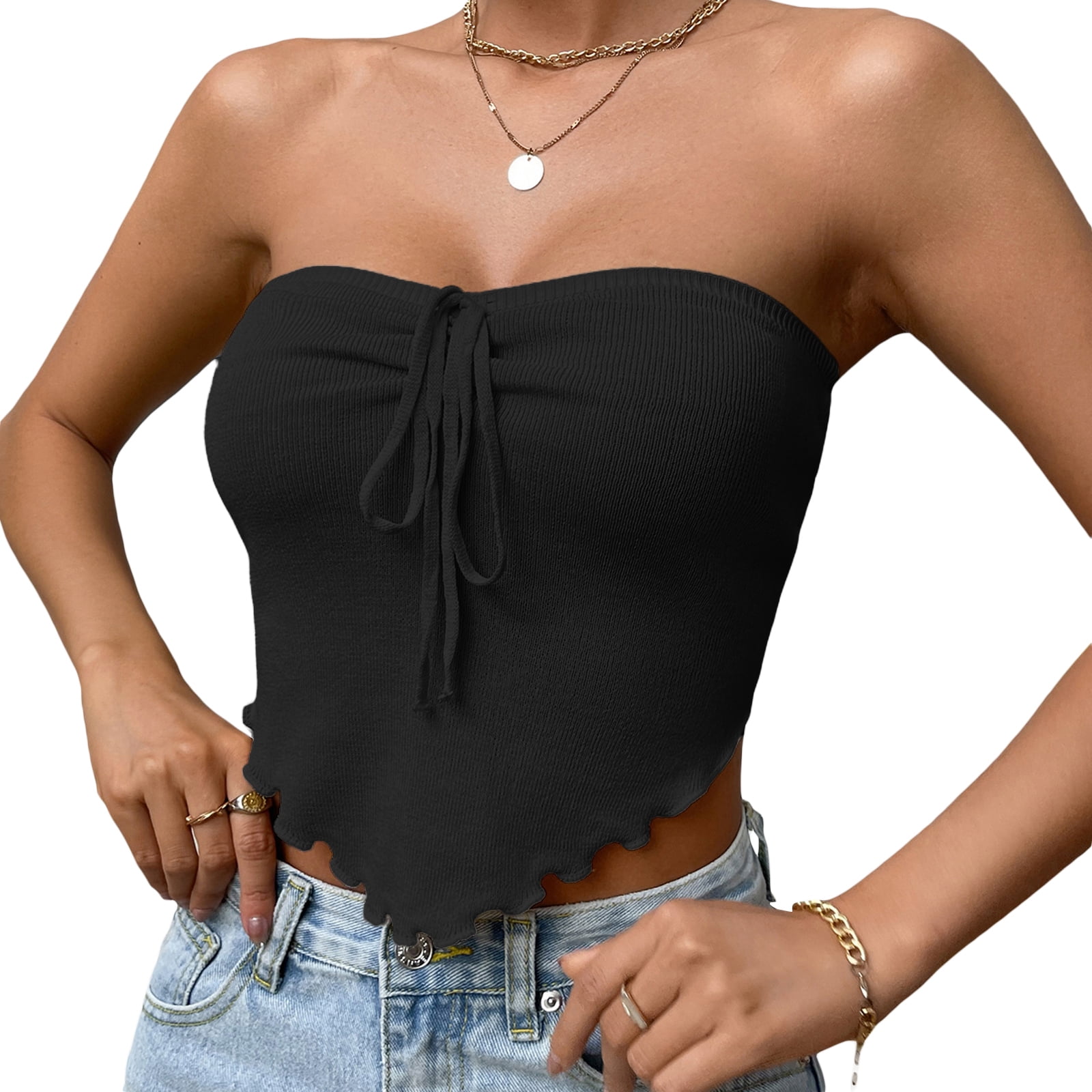 全国送料無料ギフト Musuos Tie-up Backless Strapless Color Solid Top, Tube Women トップス