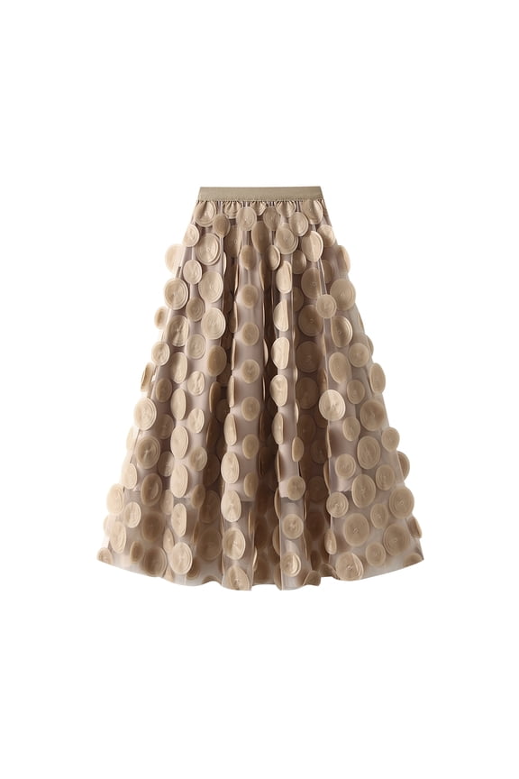 Women Tulle Tutu Skirt Solid Color 3D Dot Elastic Mesh Fairy A-Line Skirt for Beach Party Streetwear