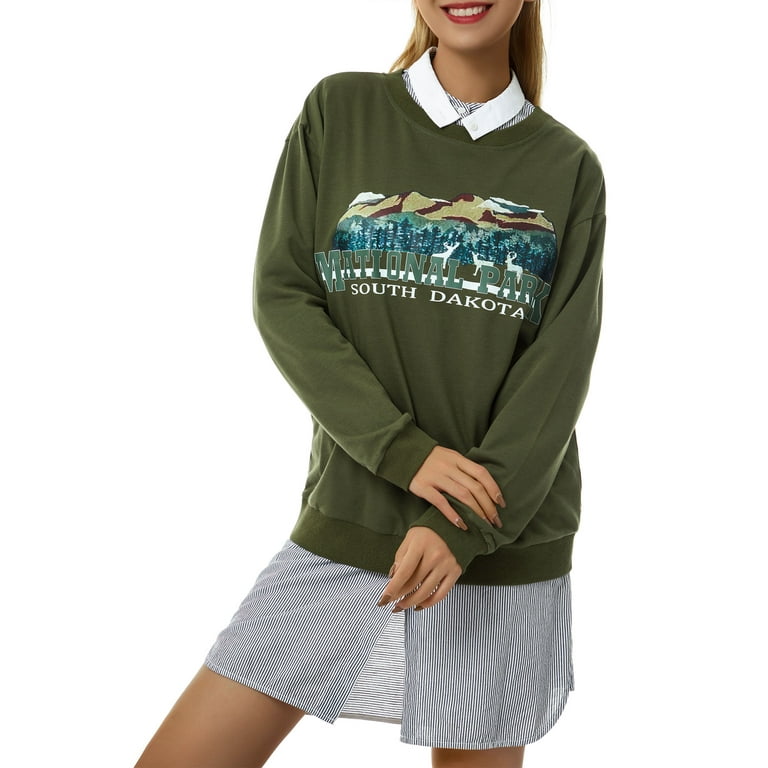Musuos Women Vintage Graphic Sweatshirt 90s Aesthetic Print Oversized  Pullover Preppy Tops