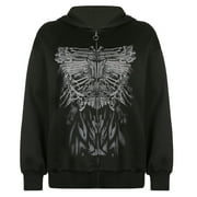 Musuos Women Y2K Zip Up Oversized Hoodies Goth Aesthetic Graphic Sweatshirt Grunge 90s Streetwear Jacket
