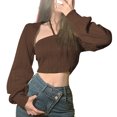 thumbnail image 1 of Musuos Women's 2 Pieces Fashion Halter Crop Tops Set, Sleeveless Solid Color Knit Camisole + Long Sleeve Bolero Shrug, 1 of 5