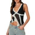 thumbnail image 1 of Musuos Women's Asymmetric Hem Tank Tops Fashion Contrast Lace Trim V-Neck Sleeveless Slim Fit Crop Vest Summer Streetwear, 1 of 7