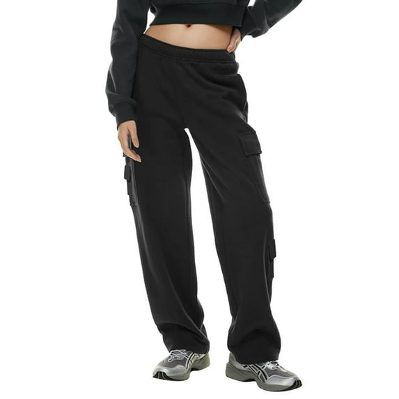 Musuos Women's Baggy Cargo Pants Elastic Mid Waist Solid Color Sweatpants Tracksuit Bottoms