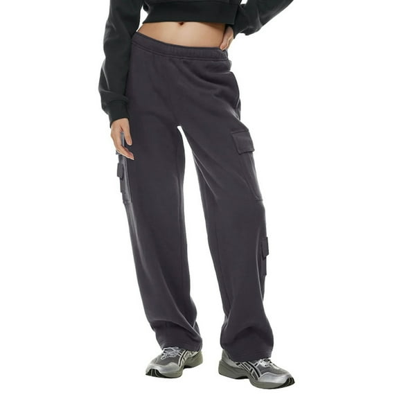 Musuos Women's Baggy Cargo Pants Elastic Mid Waist Solid Color Sweatpants Tracksuit Bottoms