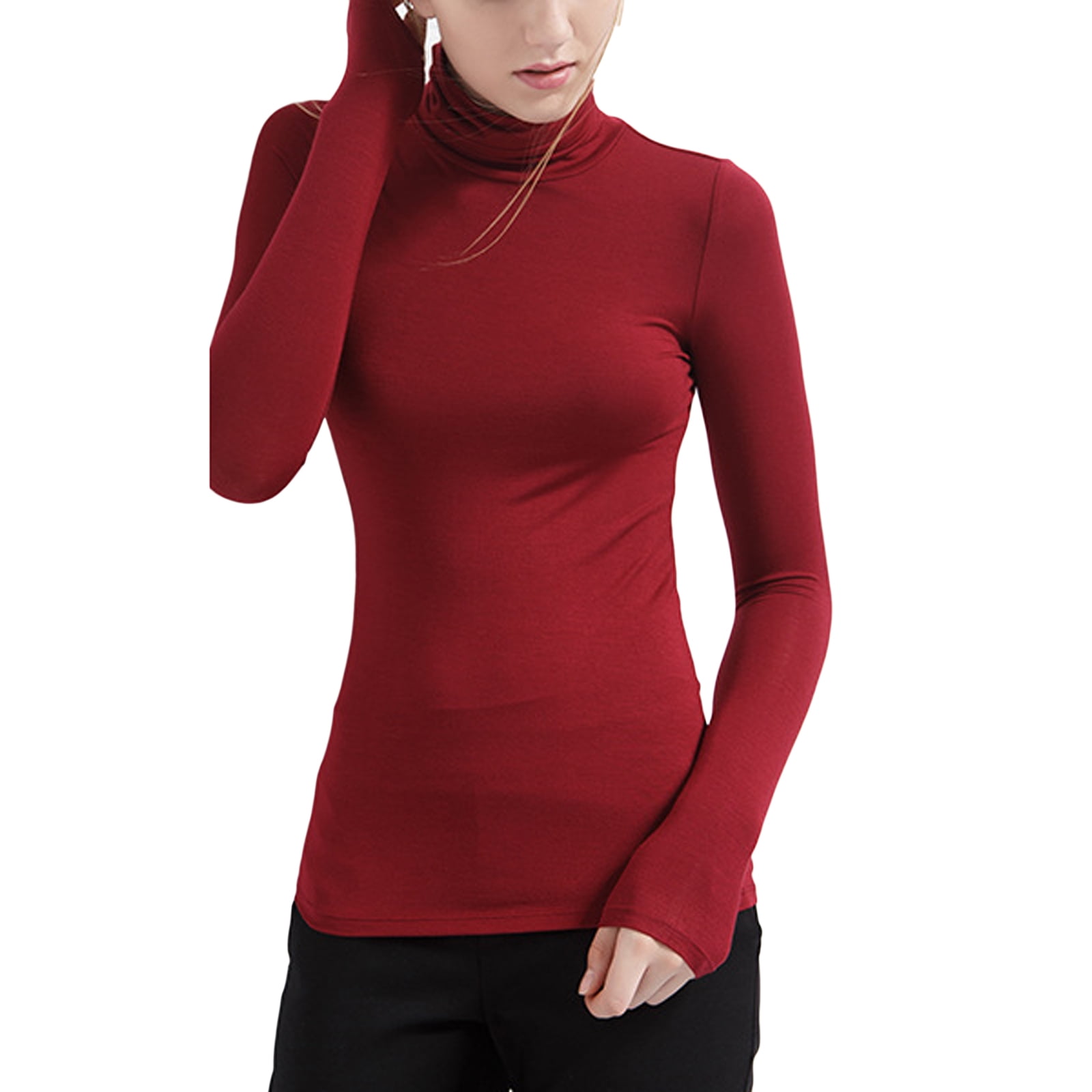 Shirts Soft Pullover, Base Sleeve Layer Slim Long Fitted Modal Musuos Turtleneck Women\'s Tops Stretchy Base