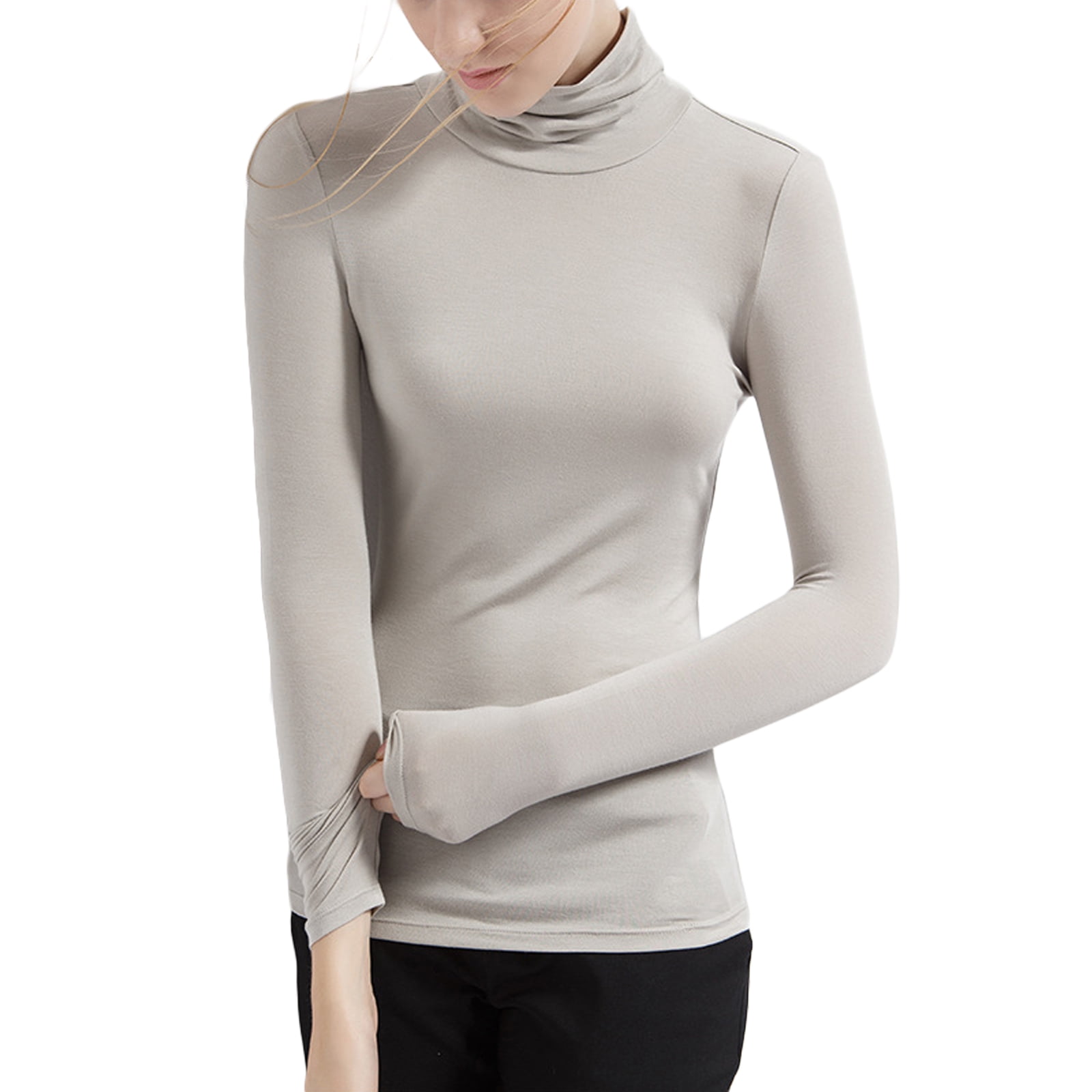 Sleeve Long Women\'s Musuos Modal Shirts Soft Tops Turtleneck Fitted Base Slim Layer Stretchy Pullover, Base