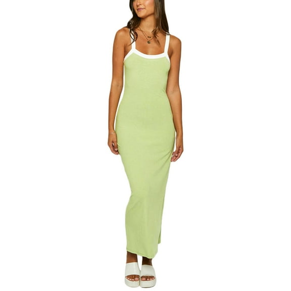 Musuos Women's Bodycon Long Dress Sleeveless Square Neck Contrast Color Tank Dress Summer Beachwear